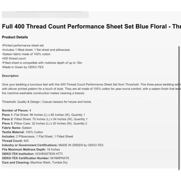 Threshold Blue Floral Full Bed Size Set - Picture 3 of 5